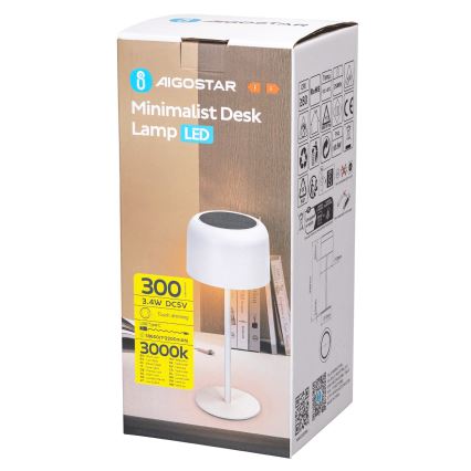 Aigostar - Lampe de table solaire à intensité variable rechargeable LED/3W/5V 2200mAh blanc IP54