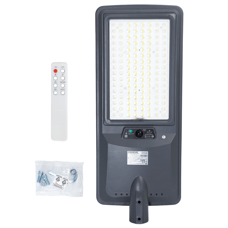 Aigostar - Lampadaire solaire LED avec capteur LED/300W/3,2V 3600mAh + télécommande