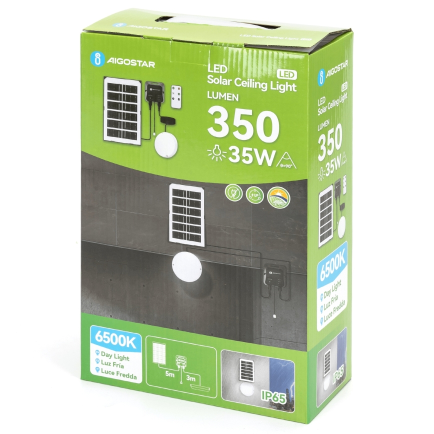 Aigostar - Luminaire solaire LED/35W/12V 3000 mAh 6500K IP65 Ø 16,8 cm + télécommande