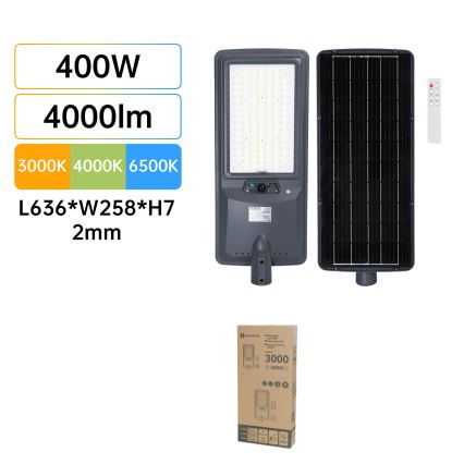 Aigostar - Lampione solare stradale LED con sensore LED/400W/3,2V 4800mAh + telecomando