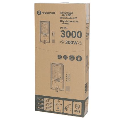 Aigostar - Lampione solare stradale LED con sensore LED/400W/3,2V 4800mAh + telecomando