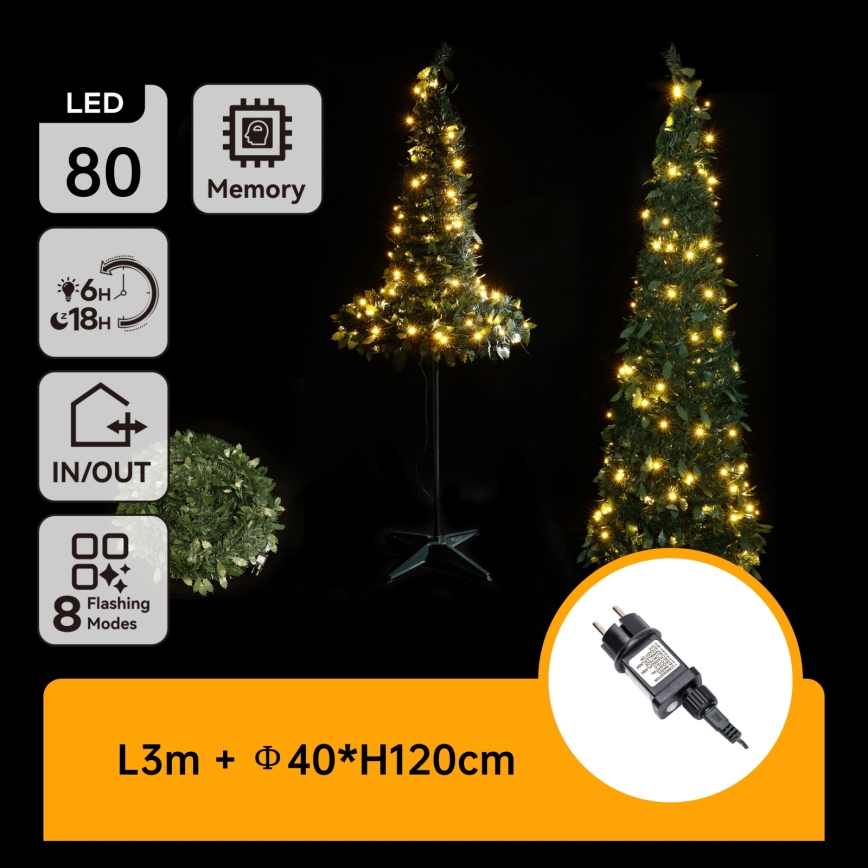 Aigostar - LED Albero di Natale da esterno 80 LED 1,2 m IP44 verde, bianco caldo