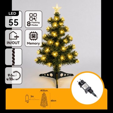 Aigostar - LED Albero di Natale per esterni 55xLED/8 funzioni 0,6 m IP44 bianco caldo