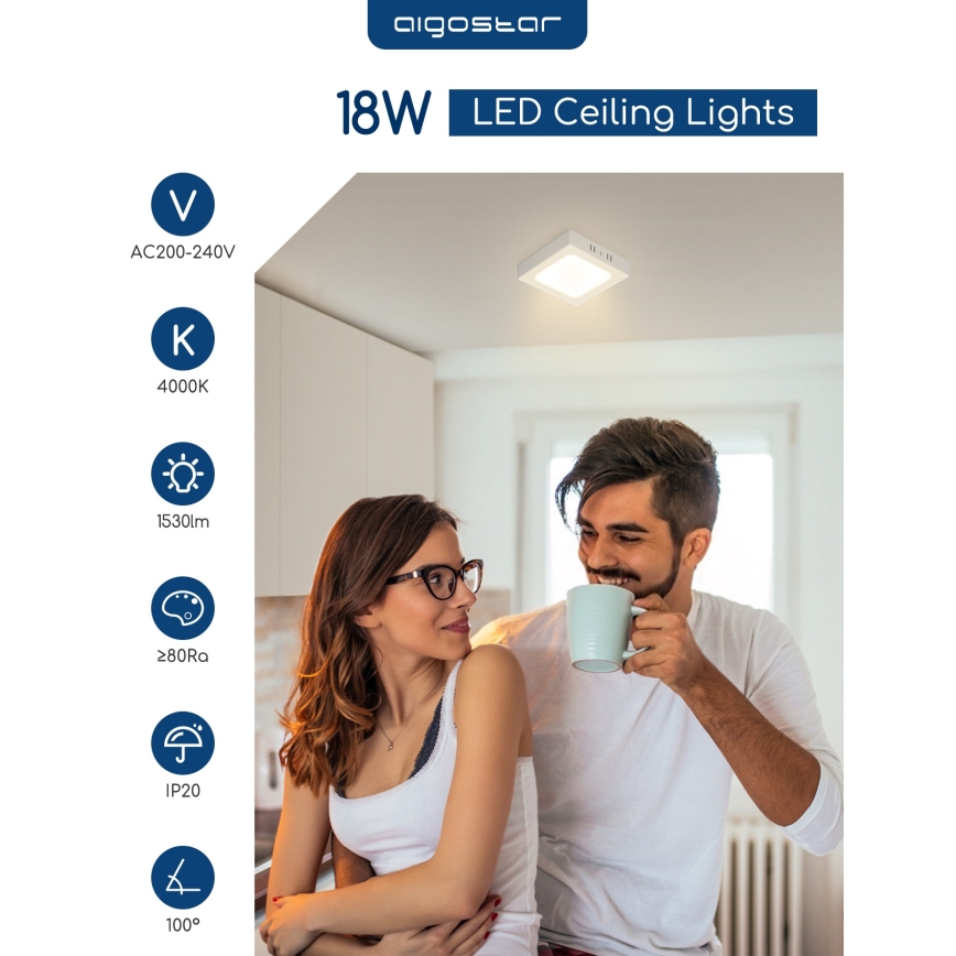 Aigostar - LED-Aufbauleuchte für Decke LED/18W/230V 4000K 22,6x22,6 cm Weiß