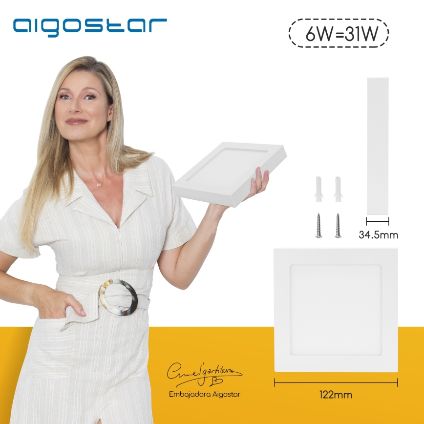 Aigostar - LED-Aufputz-Deckenleuchte LED/6W/230V 4000K 12,2x12,2 cm weiß