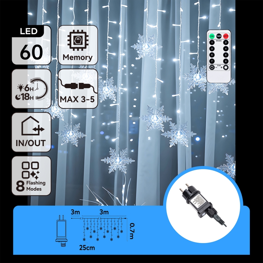 Aigostar - LED-Außen-Lichterkette, 120 LEDs, 8 Funktionen, 3 x 0,7 m, IP44, Kaltweiß + Fernbedienung