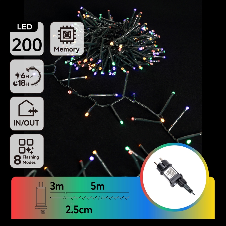 Aigostar - LED-Außen-Lichterkette 200 LEDs/8 Funktionen, 8 m, IP44, mehrfarbig