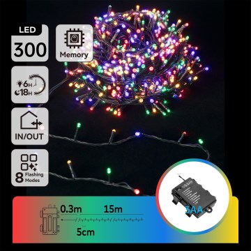 Aigostar -LED Außen  Lichterkette 300xLED/8 Funktionen 3xAA 15,3m IP44 mehrfarbig