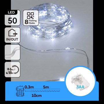 Aigostar - LED-Außen-Lichterkette 50xLED/3xAA IP44 5,3 m kaltweiß