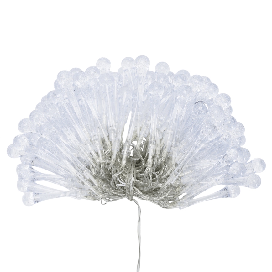 Aigostar - LED-Außen-Weihnachts-Lichterkette, 100 LEDs / 8 Funktionen, 3×AA, 10 m, IP44, warmweiß, tropfenförmige LEDs