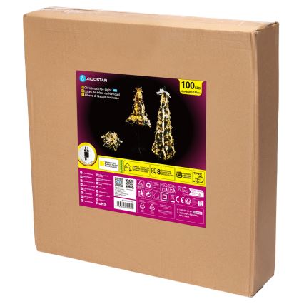 Aigostar - LED-Außen-Weihnachtsbaum 100 LEDs 1,5 m IP44 Weiß/Gold Warmweiß