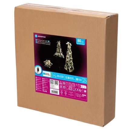 Aigostar - LED-Außen-Weihnachtsbaum, 80 LEDs, 1,2 m, IP44, weiß/gold, kaltweiß