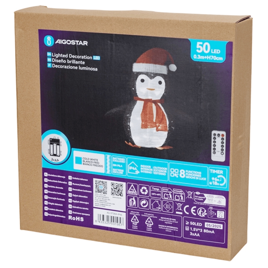 Aigostar - LED-Außen-Weihnachtsdekoration 50xLED/3xAA IP44 Pinguin