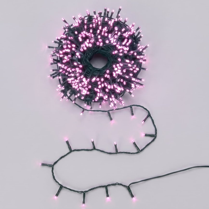 Aigostar - LED-Außen-Weihnachtskette 200 LEDs/8 Funktionen 3xAA 10,3 m IP44 rosa