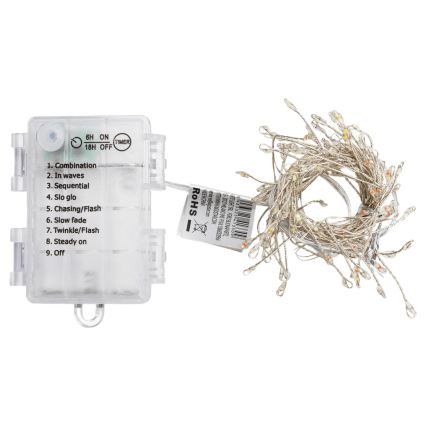 Aigostar - LED-Außen-Weihnachtslichterkette 100xLED/8 Funktionen 3xAA 3,3m IP44 mehrfarbig
