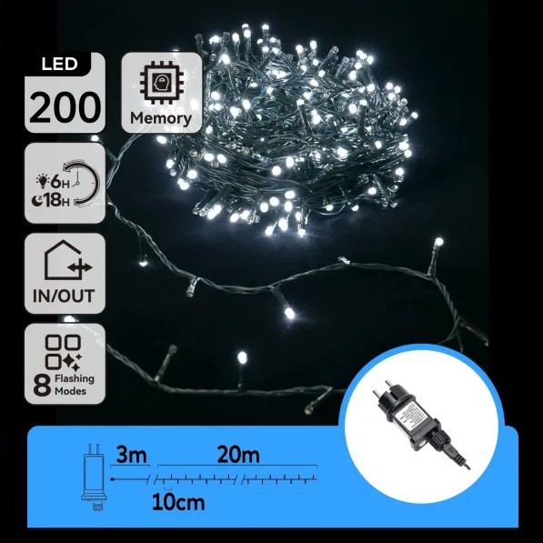 Aigostar - LED-Außen-Weihnachtslichterkette 200xLED/8 Funktionen 20m IP44 kaltweiß