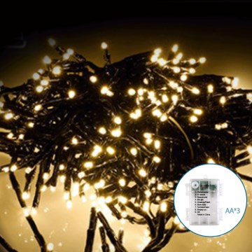 Aigostar - LED Außen-Weihnachtslichterkette 50xLED/8 Funktionen 3xAA 5,3m IP44 warmweiß