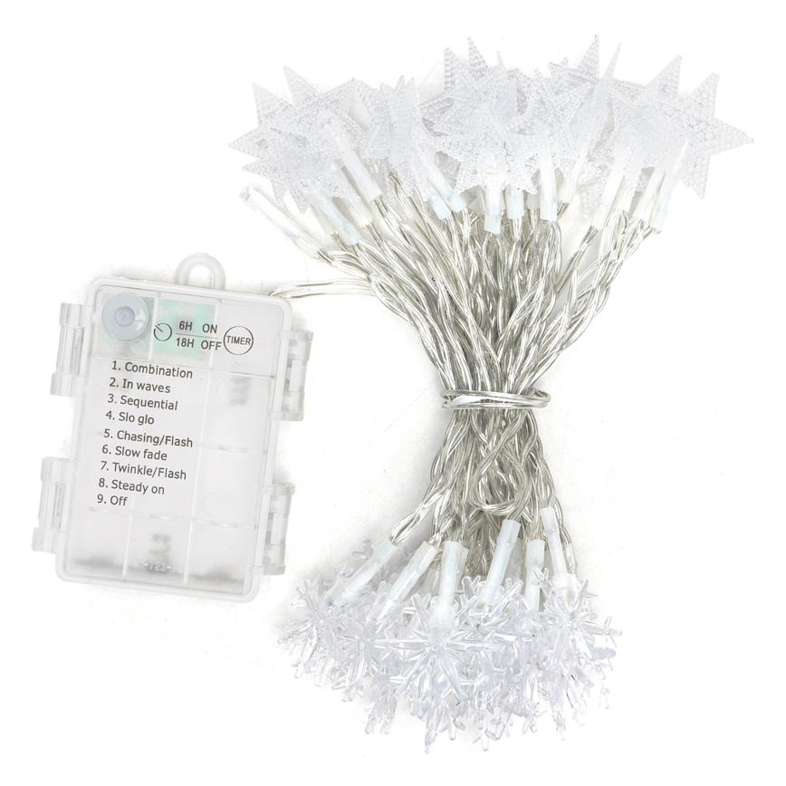 Aigostar - LED-Außen-Weihnachtslichterkette 50xLED/8 Funktionen 3xAA 5 m IP44 kaltweiß