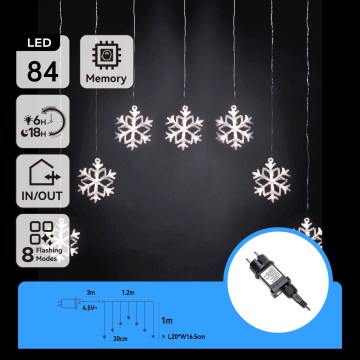Aigostar - LED-Außen-Weihnachtslichterkette 70 LEDs/8 Funktionen 1,2 x 1 m IP44 kaltweiß Schneeflocken