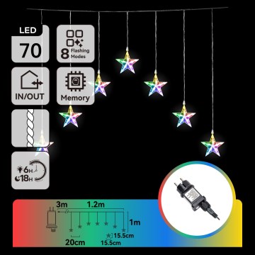 Aigostar - LED-Außen-Weihnachtslichterkette 70 LEDs / 8 Funktionen 4,2 x 1 m IP44 mehrfarbig