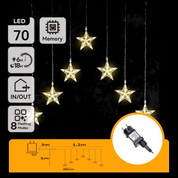 Aigostar - LED-Außen-Weihnachtslichterkette 70xLED/230V 1,2x1m IP44 warmweiß Sterne