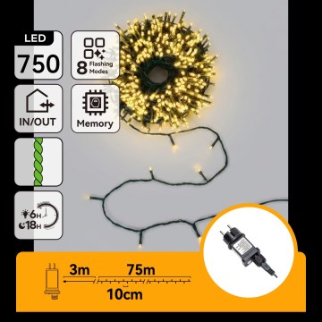 Aigostar - LED Außen-Weihnachtslichterkette 750xLED/8 Funktionen 78m IP44 warmweiß