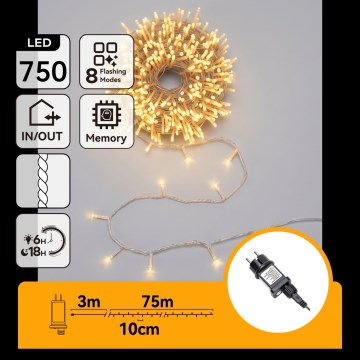 Aigostar - LED-Außen-Weihnachtslichterkette 750xLED/8 Funktionen 78m IP44 warmweiß