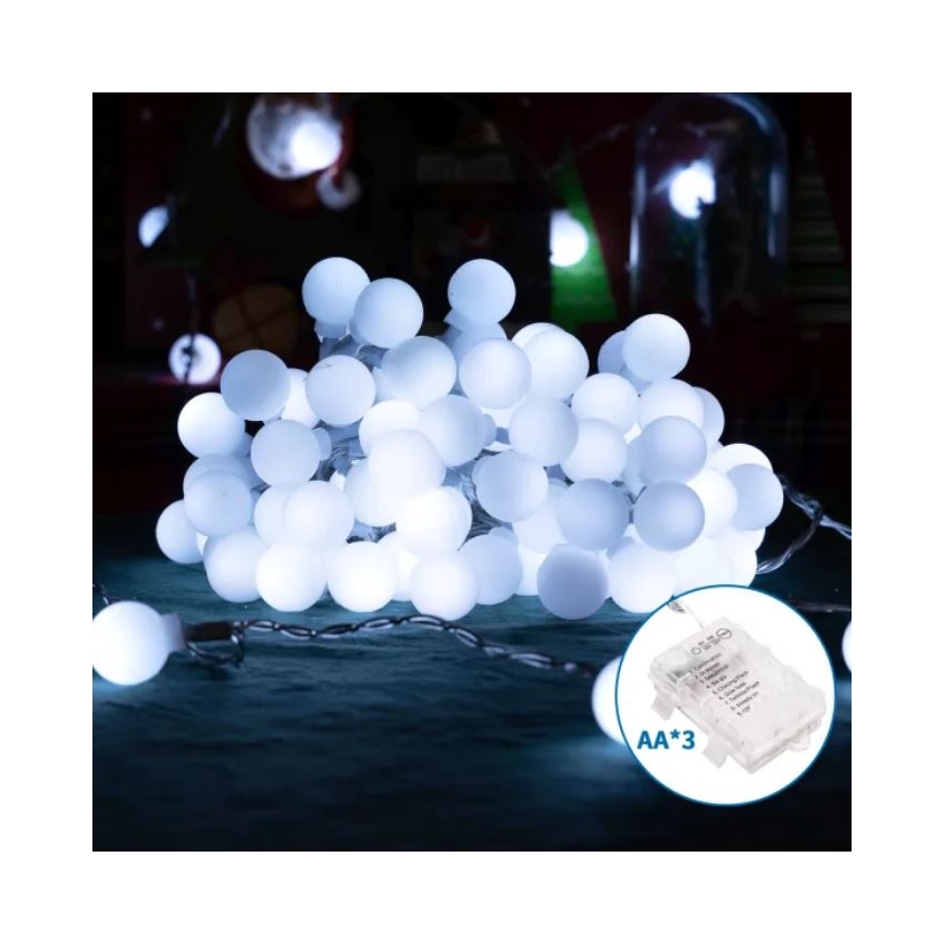 Aigostar - LED-Außen-Lichterkette 50xLED/3xAA/8 Funktionen 5,3 m IP44 kaltweiß