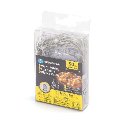 Aigostar - LED  catena 50xLED/3xAA 5,3m bianco caldo