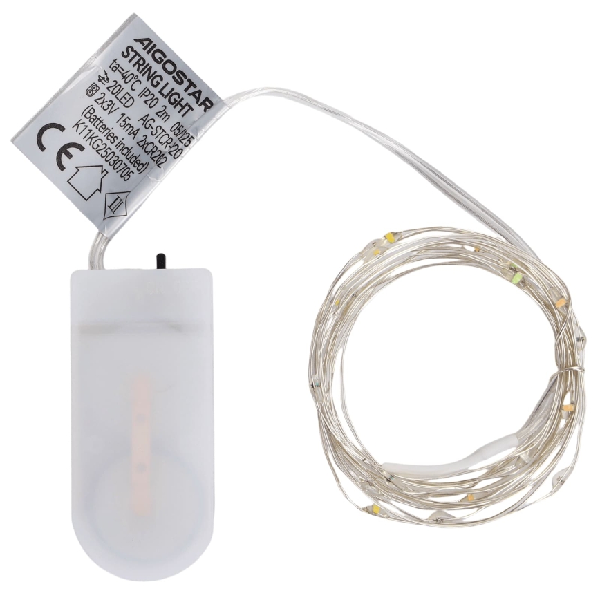 Aigostar - LED Catena luminosa natalizia 20xLED/2xCR2032 2m multicolore