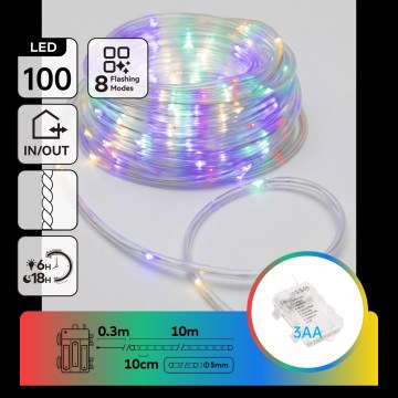 Aigostar - LED Catena luminosa natalizia da esterno 100xLED/8 funzioni 3xAA 10,3m IP44 multicolore