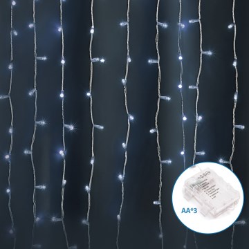 Aigostar - LED Catena luminosa natalizia da esterno 300xLED/8 funzioni 3xAA 6x2m IP44 bianco freddo