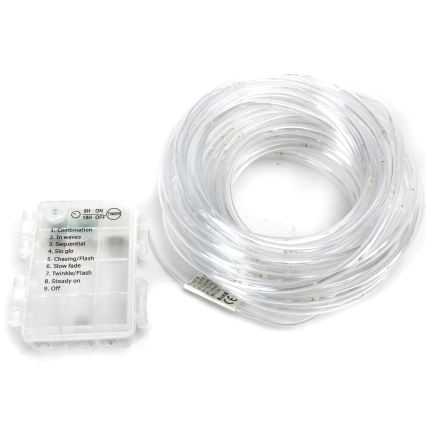 Aigostar - Catena luminosa natalizia LED da esterno 50xLED/8 funzioni 3xAA 5,3m IP44 bianco freddo