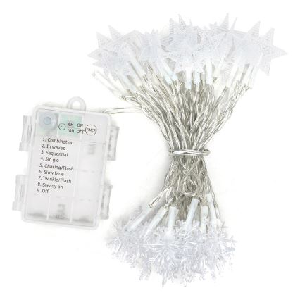 Aigostar - LED catena luminosa natalizia da esterno 50xLED/8 funzioni 3xAA 5 m IP44 bianco freddo