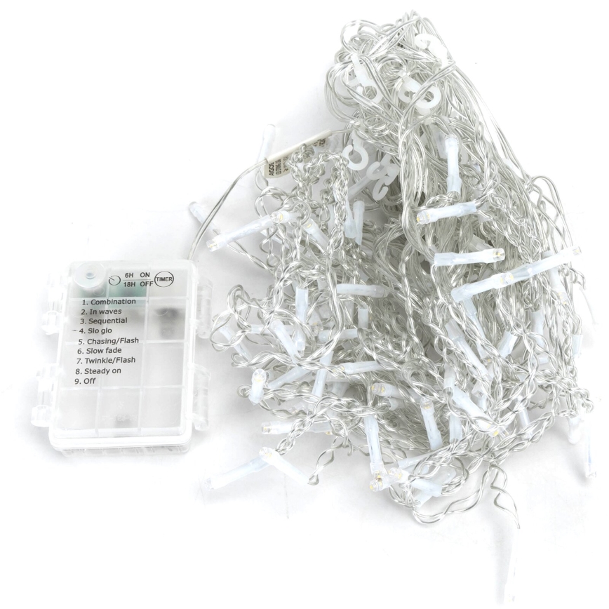 Aigostar - Catena luminosa natalizia LED da esterno 100xLED/8 funzioni 3xAA 8x0,6m IP44 bianco caldo