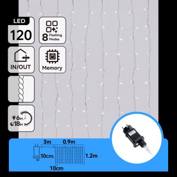 Aigostar - LED Catena luminosa natalizia per esterni 120xLED/8 funzioni 3,9x1,2m IP44 bianco freddo