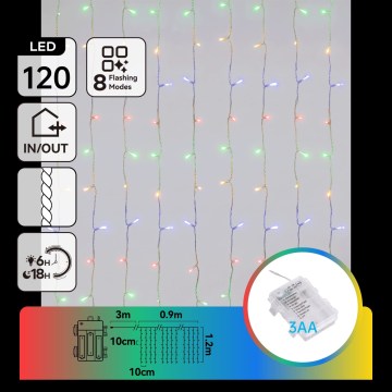 Aigostar - LED Catena luminosa natalizia per esterni 120xLED/8 funzioni 3xAA 3,9x1,2m IP44 multicolore