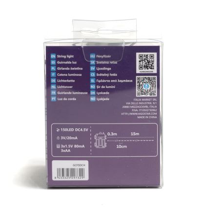 Aigostar -LED Catena luminosa natalizia per esterni 150xLED/8 funzioni 3xAA 15,3m IP44 bianco caldo