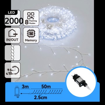 Aigostar - LED Catena luminosa natalizia per esterni 2000xLED/8 funzioni 53 m IP44 bianco freddo