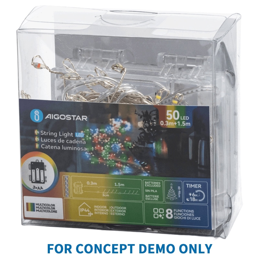 Aigostar - LED Catena luminosa natalizia per esterni 72xLED/8 funzioni 3xAA 1,2m IP44 bianco caldo