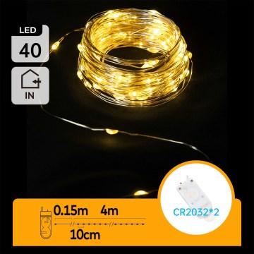 Aigostar - LED Catena luminosa per Natale 40xLED/2x3V 4m bianco caldo