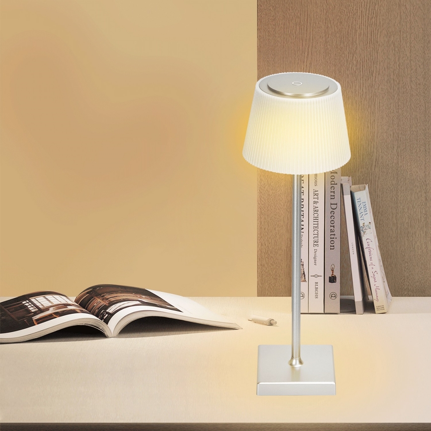 Aigostar - LED Lampada da tavolo ricaricabile dimmerabile per esterni LED/4W/5V 3600mAh bianco/cromo opaco IP54
