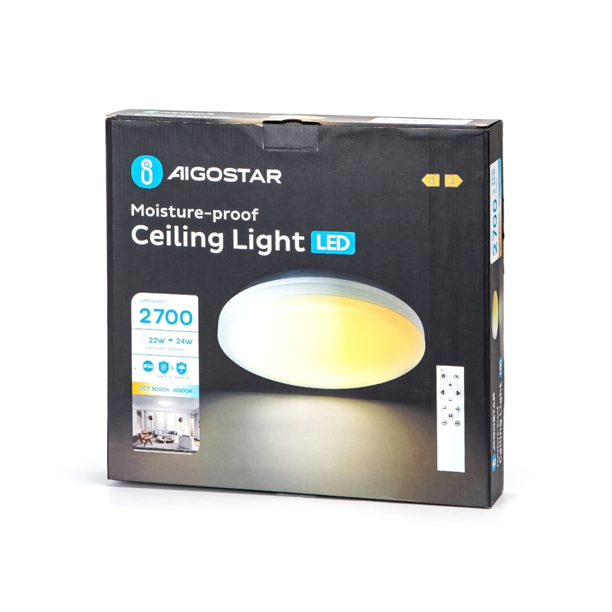 Aigostar - LED-dimmbare Badezimmer-Deckenleuchte LED/24W/230V 3000K-6500K IP54 Ø 33 cm + Fernbedienung