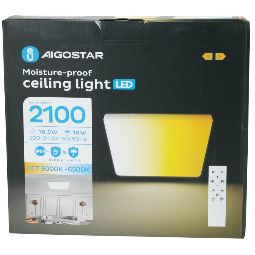 Aigostar - Dimmbare LED-Deckenleuchte für das Badezimmer LED/18W/230V 3000K-6500K IP54 + Fernbedienung