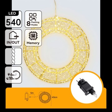 Aigostar - LED décoration de Noël extérieure 540xLED/6W/230V IP44 blanc chaud cercle de 45 cm