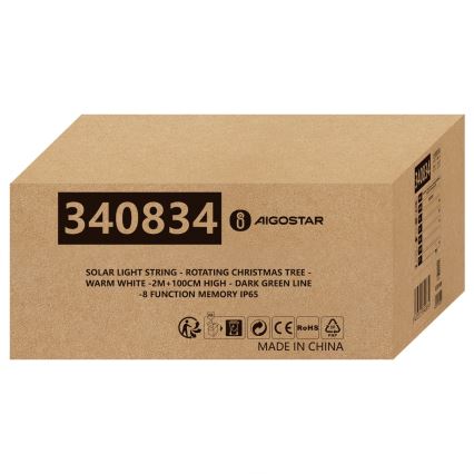 Aigostar - LED décoration de Noël solaire LED/0,59W/3,7V 100 cm IP65 130 mAh sapin blanc chaud