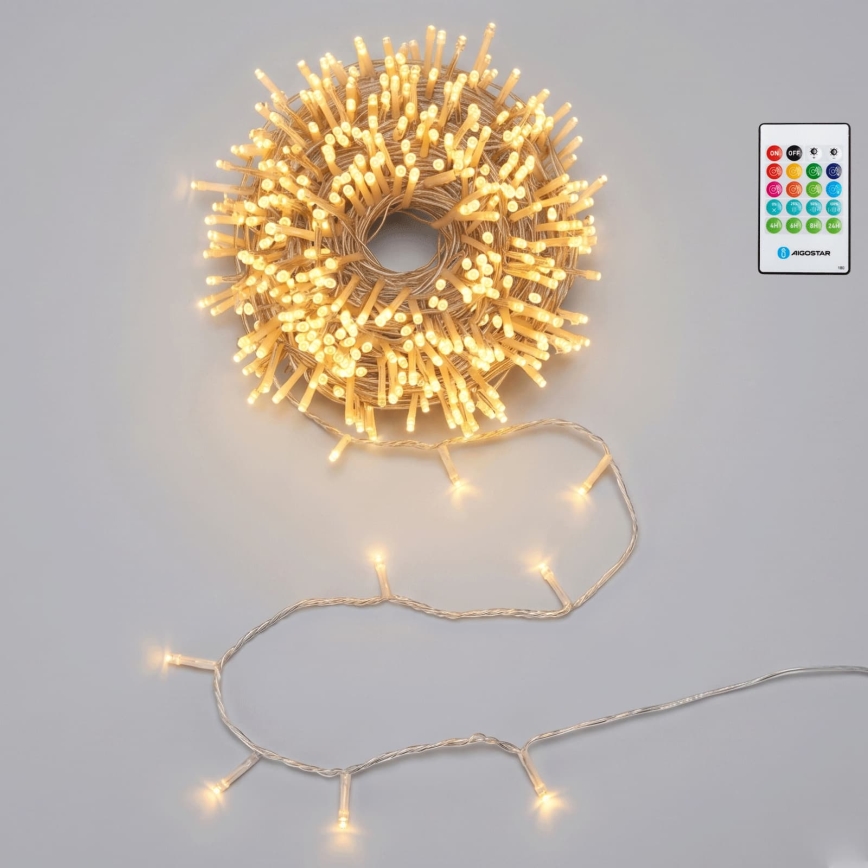 Aigostar - Guirlande lumineuse de Noël LED dimmable d'extérieur avec capteur de mouvement 100xLED/3xAA 12m blanc chaud + télécommande