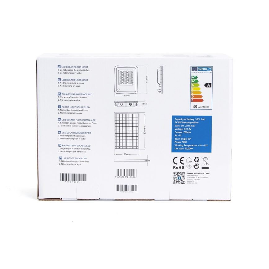 Aigostar - LED Dimmbarer Solarfluter LED/50W/3,2V IP65 + FB