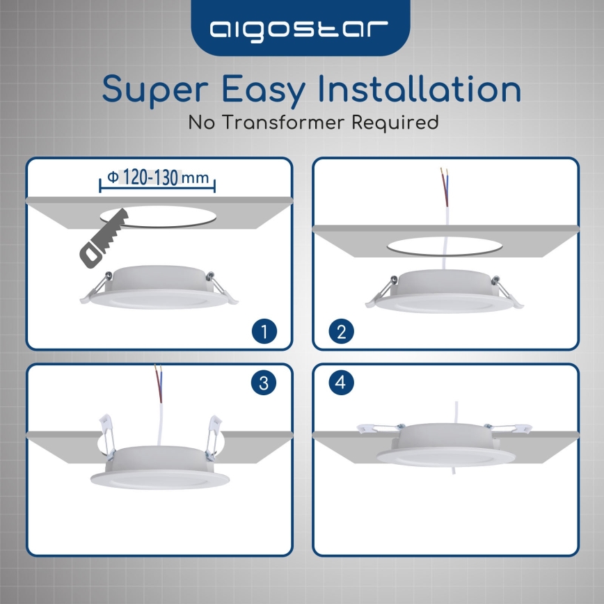 Aigostar - LED-Einbauleuchte für Badezimmer LED/15W/230V 4000K IP44 Ø 14,5 cm weiß