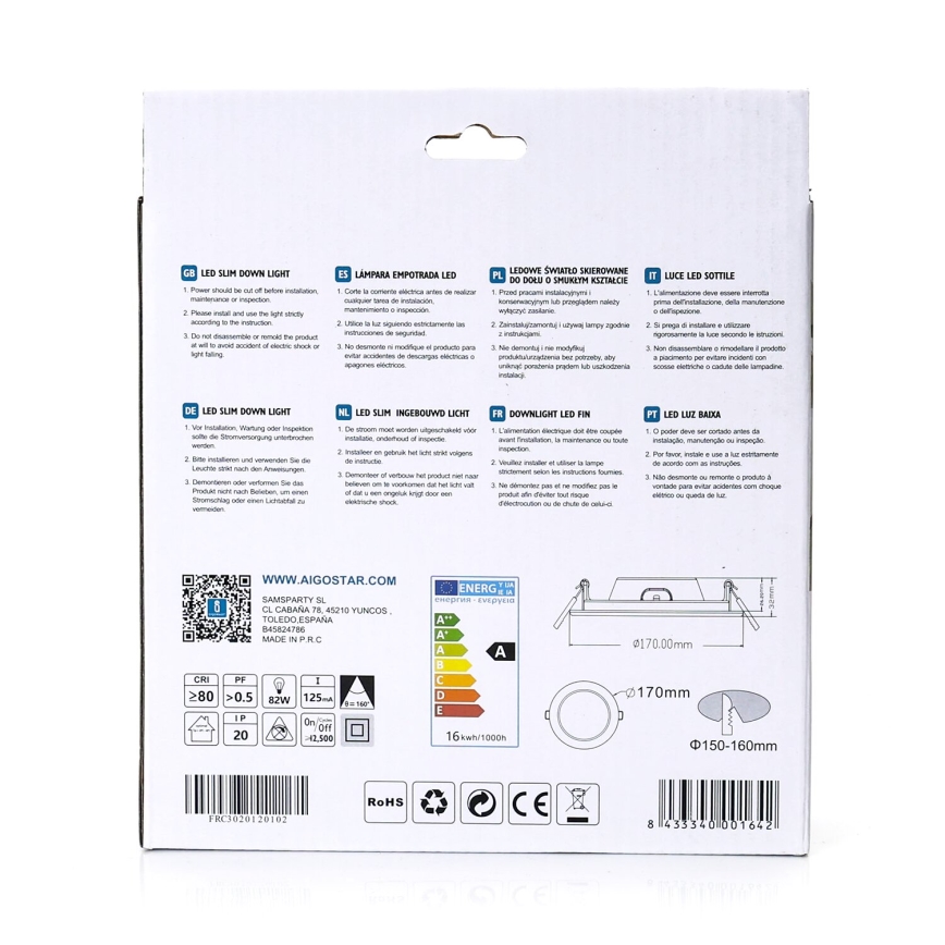 Aigostar - LED-Einbauleuchte ULTRATHIN LED/16W/230V 4000K weiß